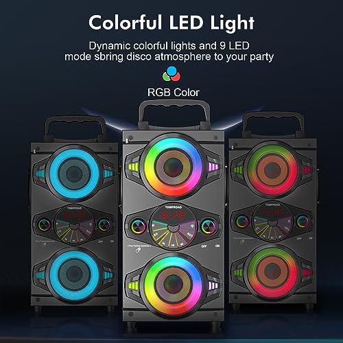 Bluetooth Speakers, 60W Portable Wireless Loud Outdoor Home Party Bluetooth Speaker with Subwoofer, FM Radio, LED Colorful Lights, Microphone, Remote and Big Powerful Stereo Deep Bass Sound Boombox