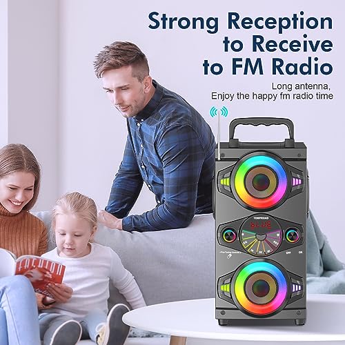 Bluetooth Speakers, 60W Portable Wireless Loud Outdoor Home Party Bluetooth Speaker with Subwoofer, FM Radio, LED Colorful Lights, Microphone, Remote and Big Powerful Stereo Deep Bass Sound Boombox