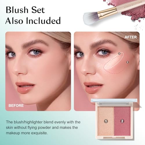 Color Nymph All In One Makeup Kit, Makeup Gift Set for Beginners Teenager Girls with Eyeshadow Palette Blush Lipstick Lip Pencil Eye Pencil Brush Mascara Portable Bag