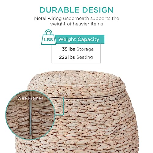 Best Choice Products Vintage Multipurpose Hyacinth Storage Basket, Plant Décor, Handwoven Organizer Tote for Bedroom, Living Room, Bathroom, w/Lid - Transparent White