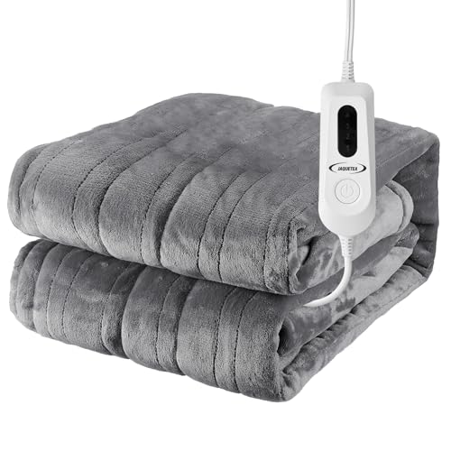 JAQUETEA Heated Blanket Electric Throw - 50''x60'' Heating Blanket Throw 4 Hours Auto-Off & 4 Heating Levels Over-Heat Protection, Machine Washable Flannel Sherpa,Electric Certification