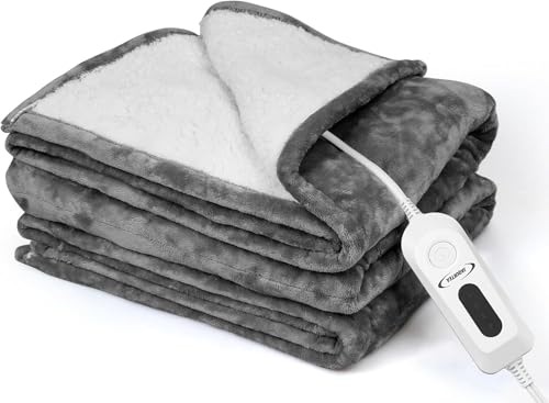 JAQUETEA Heated Blanket Electric Throw - 50''x60'' Heating Blanket Throw 4 Hours Auto-Off & 4 Heating Levels Over-Heat Protection, Machine Washable Flannel Sherpa,Electric Certification