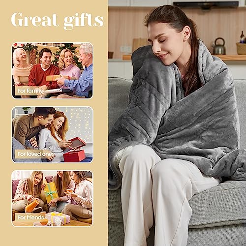 JAQUETEA Heated Blanket Electric Throw - 50''x60'' Heating Blanket Throw 4 Hours Auto-Off & 4 Heating Levels Over-Heat Protection, Machine Washable Flannel Sherpa,Electric Certification