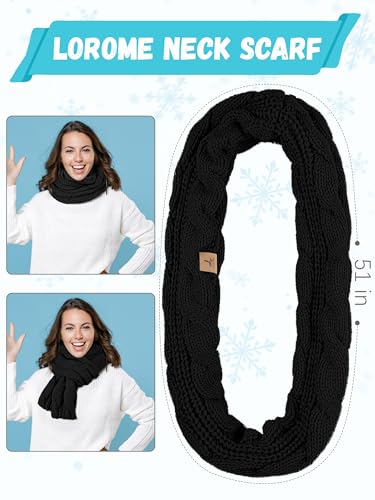 Winter Beanie Hat Scarf Gloves, Warm Fleece Knit Winter Hats Touch Screen Gloves Neck Scarf Set Winter Gifts for Unisex Adult Black