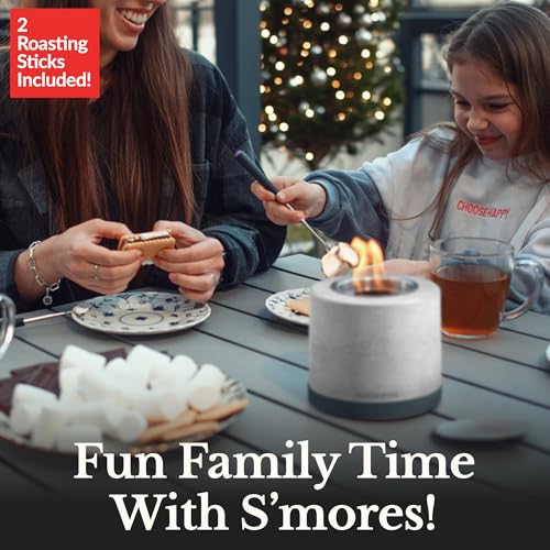 Houswise Tabletop Fire Pit Smores Maker Kit - Concrete Outdoor & Indoor Fire Pit Tabletop, Table Top Firepit, Small Portable Mini Indoor Fireplace