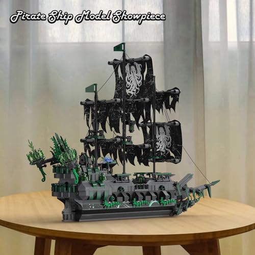 JMBricklayer Pirate Ship Building Toys with Lights, Ghost Ship Flying Dutchman Model Ship Boat 40001, Toy Building Sets for Adults, Pirate Ship Fathers Day Birthday Gifts Ideas for Boys Girls 14+