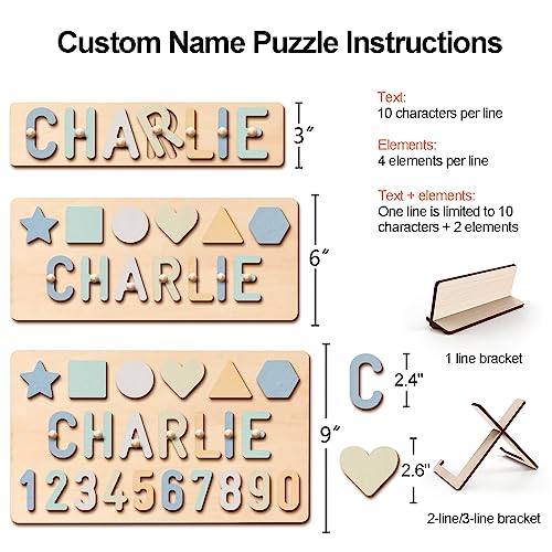 WNNNS Name Puzzle for Kids Personalized Wooden Shapes Puzzles for Toddlers 1-3 Peg Puzzle Educational Toys Learning Number Customized Baby Gifts for Boys Girls First Birthday