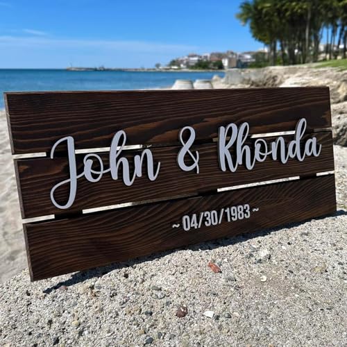 Wooden Name Sign Personalized and Custom, Solid Rustic Wood, Wedding Gifts for Couples, Home, Office, Family Last Name Established Signs, Est. Date Sign 23x10"