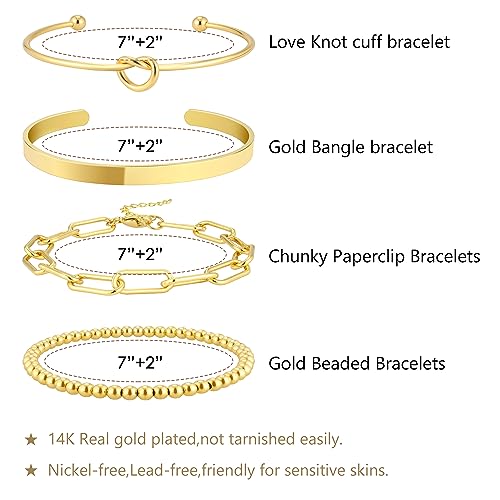 Reoxvo Gold Charm Bangle Bracelets for Women Stack Non Tarnish 14k Gold Plated Brass Cuff Bracelet Set Jewelry Accessories for Women Trendy