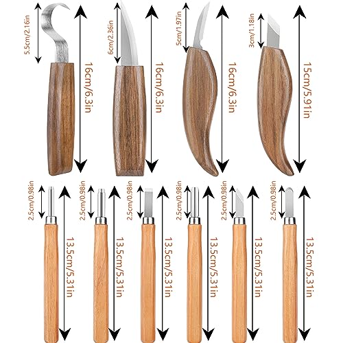 Wood Carving Tools Knife Set, Pack of 15 Wood Carving Chisel Set, Wood Whittling Kit for Beginners with Hook Knife Wood Carving, Whittling Knife Set with Gloves for Kids Adults Woodworking DIY