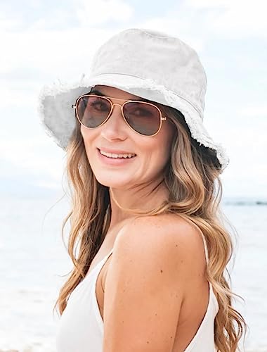 Bucket-Hat-Distressed Sun-Protection Washed-Cotton Beach-Sun-Hat - Summer-Wide-Brim(3.2inch Brim) Beach-Cap(Size:S-M)