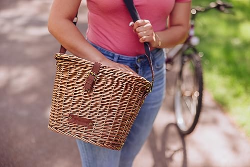 PICNIC TIME Cambridge Bike Basket, Personal Picnic Basket with Removable Shoulder Strap, Small Basket for Lunch, Bicycle Basket, (Wicker)