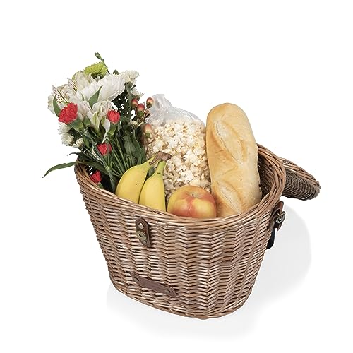 PICNIC TIME Cambridge Bike Basket, Personal Picnic Basket with Removable Shoulder Strap, Small Basket for Lunch, Bicycle Basket, (Wicker)