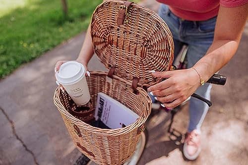 PICNIC TIME Cambridge Bike Basket, Personal Picnic Basket with Removable Shoulder Strap, Small Basket for Lunch, Bicycle Basket, (Wicker)