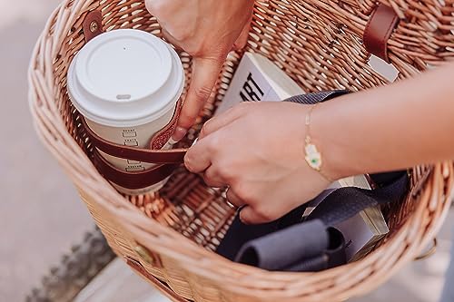 PICNIC TIME Cambridge Bike Basket, Personal Picnic Basket with Removable Shoulder Strap, Small Basket for Lunch, Bicycle Basket, (Wicker)