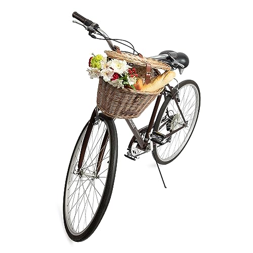 PICNIC TIME Cambridge Bike Basket, Personal Picnic Basket with Removable Shoulder Strap, Small Basket for Lunch, Bicycle Basket, (Wicker)