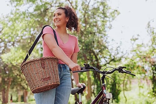 PICNIC TIME Cambridge Bike Basket, Personal Picnic Basket with Removable Shoulder Strap, Small Basket for Lunch, Bicycle Basket, (Wicker)