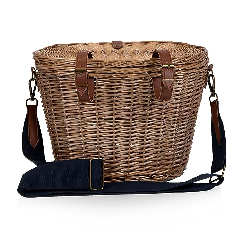 PICNIC TIME Cambridge Bike Basket, Personal Picnic Basket with Removable Shoulder Strap, Small Basket for Lunch, Bicycle Basket, (Wicker)