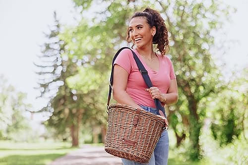 PICNIC TIME Cambridge Bike Basket, Personal Picnic Basket with Removable Shoulder Strap, Small Basket for Lunch, Bicycle Basket, (Wicker)