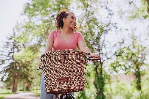 PICNIC TIME Cambridge Bike Basket, Personal Picnic Basket with Removable Shoulder Strap, Small Basket for Lunch, Bicycle Basket, (Wicker)