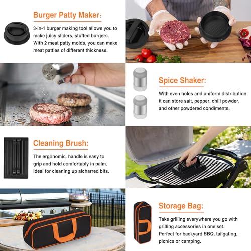 Griddle Accessories Kit, 25PCS Flat Top Grill Accessories Set for Blackstone and Camp Chef, Grill Spatula Set with Enlarged Spatulas, Basting Cover, Scraper, Carry Bag for Outdoor BBQ