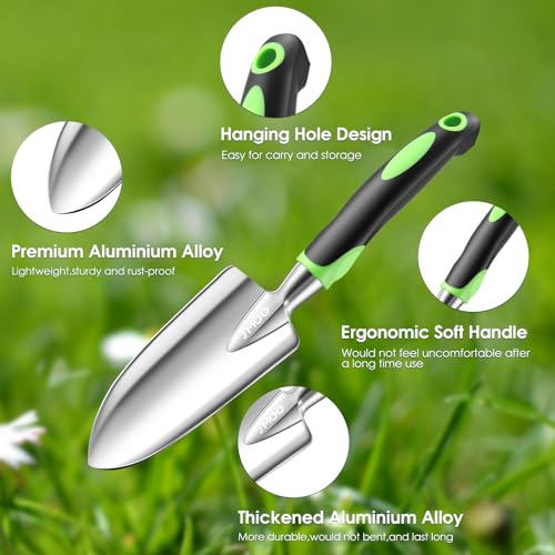 JMOO Garden Tools, 3-Piece Garden Tool Set with Non-Slip Ergonomic Handles, Lightweight Aluminum Alloy Rust-Proof Durable Gardening Hand Tools, Ideal Gardening Tools Gifts for Women and Men