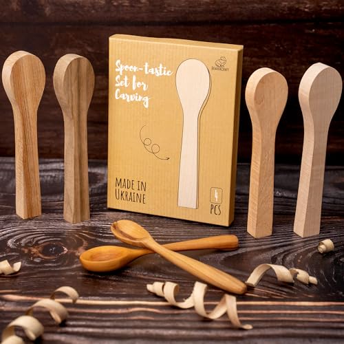 BeaverCraft BB3 Spoon Carving Kit Wood Carving Spoon Blank Wood for Whittling Unfinished Wood Blocks Carving Blanks Hobby Wood Carving Blocks Wooden Blank for Carving (Alder, Walnut, Elm, Maple)