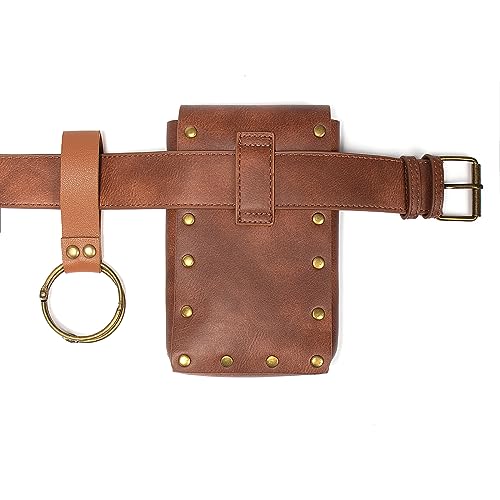 Belt Pouch Waist Bag Fanny Pack Steampunk Phone Holder Medieval Bag Leather Belt Renaissance Cosplay Costume Accessories (1-Brown)