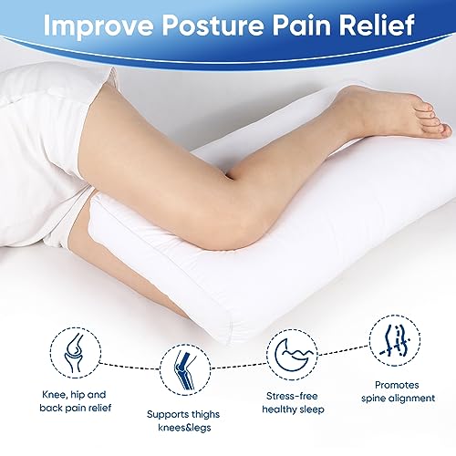 MINUPWELL Knee Pillow for Side Sleepers - Between Leg & Under Knee Pillow for Back Sleepers - Leg Pillow with 850G 7D Alternative for Relieving Leg, Back, and Knee Pain - 100% Cotton Fabric - White