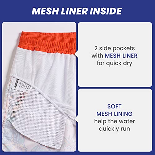 maamgic Mens Swim Trunks Retro Swim Shorts 4 Way Stretch with Mesh Vintage 80s 90s Quick Dry Swim Suits Board Shorts