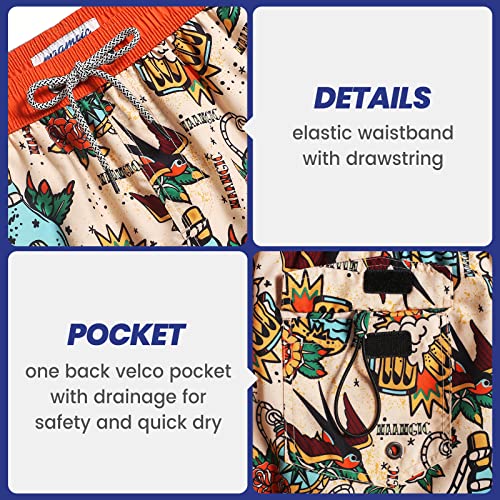 maamgic Mens Swim Trunks Retro Swim Shorts 4 Way Stretch with Mesh Vintage 80s 90s Quick Dry Swim Suits Board Shorts