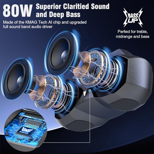 KMAG Portable Bluetooth Speaker - IPX7 Waterproof Wireless Speakers with 80W Loud HiFi Stereo Sound, 24H Playtime, Dynamic Light, Deep Bass, Dual Pairing, 5.3 BT for Outdoor, Home, Party, Gifts