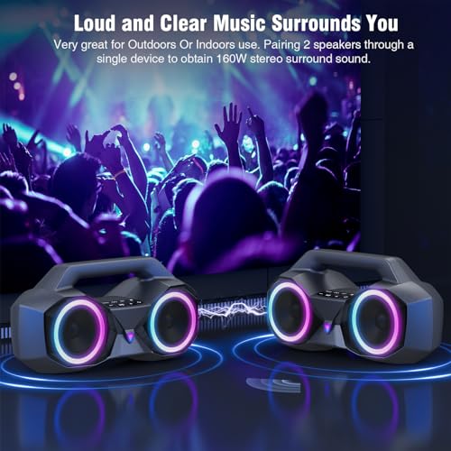 KMAG Portable Bluetooth Speaker - IPX7 Waterproof Wireless Speakers with 80W Loud HiFi Stereo Sound, 24H Playtime, Dynamic Light, Deep Bass, Dual Pairing, 5.3 BT for Outdoor, Home, Party, Gifts