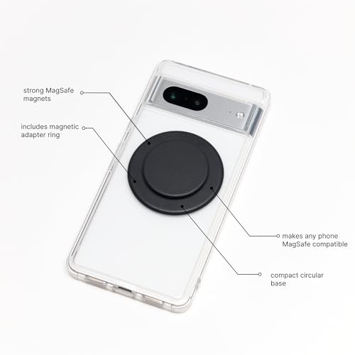 PopSockets Phone Grip Compatible with MagSafe, Adapter Ring for MagSafe Included, Phone Holder, Wireless Charging Compatible - Black