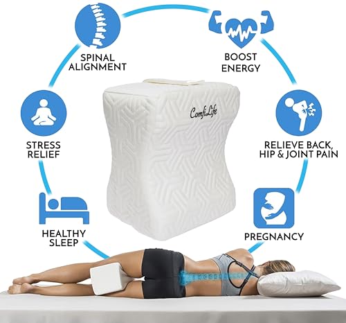 ComfiLife Knee Pillow for Side Sleepers – Cooling Leg Pillow for Side Sleeping – Knee Pillow with Strap for Hip Pain, Back Pain, Sciatica Pain Relief – Memory Foam Hip Pillow Contour Design