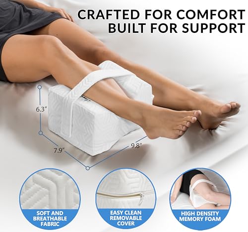 ComfiLife Knee Pillow for Side Sleepers – Cooling Leg Pillow for Side Sleeping – Knee Pillow with Strap for Hip Pain, Back Pain, Sciatica Pain Relief – Memory Foam Hip Pillow Contour Design