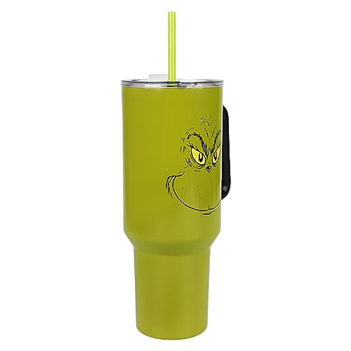 Bioworld Grinch Grinning Face 40 Oz Green Stainless Steel Tumbler With Handle