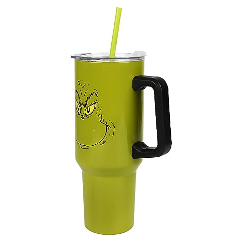 Bioworld Grinch Grinning Face 40 Oz Green Stainless Steel Tumbler With Handle