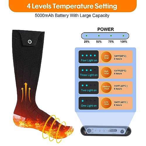 Heated Socks, Heated Socks for Women Men, 5000mAh Rechargeable Electric Heated Socks Up to 8 Hours, Washable Winter Warm Socks for Outdoors Work Fishing Hunting Skiing Riding Camping Foot Warmer