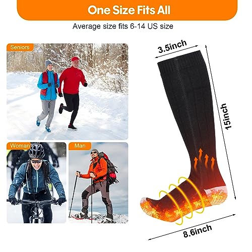 Heated Socks, Heated Socks for Women Men, 5000mAh Rechargeable Electric Heated Socks Up to 8 Hours, Washable Winter Warm Socks for Outdoors Work Fishing Hunting Skiing Riding Camping Foot Warmer