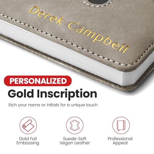 Promot Personalized Notebook - A5 Lined Leather Bound Journal for Writing Women Men - Hardcover Executive Notebook, Daily Journal, Travel Diary, Gift Idea, Custom Embossed Text with Gold Metallic Foil