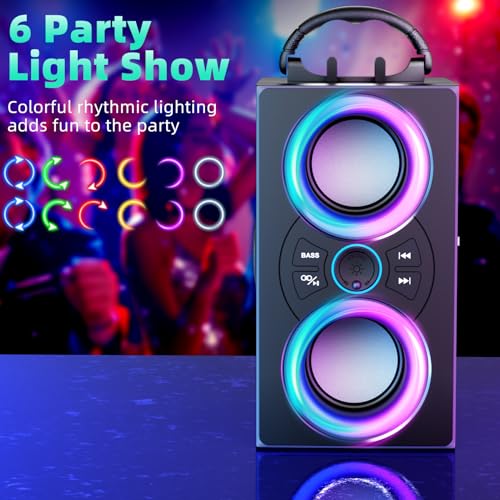 DINDIN Bluetooth Speakers, 40W Peak Wireless Speaker with Subwoofer, TWS, Big Bass, 80dB Portable Party Speaker with Lights for Beach, BBQ, Outdoor, Camping, Travel