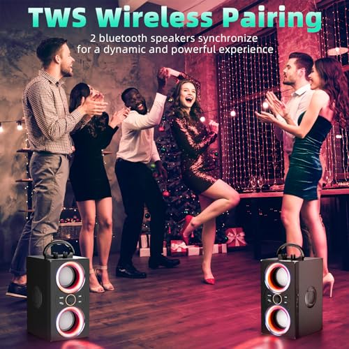 DINDIN Bluetooth Speakers, 40W Peak Wireless Speaker with Subwoofer, TWS, Big Bass, 80dB Portable Party Speaker with Lights for Beach, BBQ, Outdoor, Camping, Travel