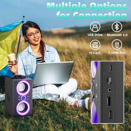 DINDIN Bluetooth Speakers, 40W Peak Wireless Speaker with Subwoofer, TWS, Big Bass, 80dB Portable Party Speaker with Lights for Beach, BBQ, Outdoor, Camping, Travel