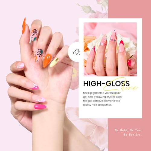 beetles Gel Polish Set 36 Colors Verse of Flower Collection Summer Neon Nail Polish Pink Green Red Iridescent Gel Polish with 3Pcs Base Top Coat Soak off Uv Lamp & Nail Art Stickers Gifts for Women