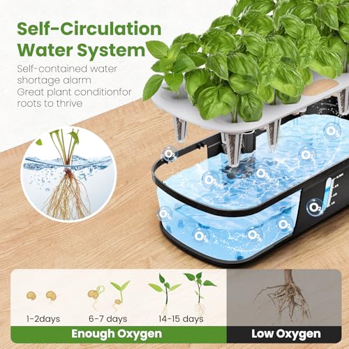 Indoor Garden Hydroponics Growing System 12 Pods, Indoor Herb Garden with LED Grow Light, Adjustable Height Up to 12inch, Hydroponics for Family