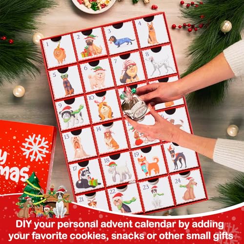 Dog Advent Calendar, Reusable Empty Advent Calendar to Fill Yourself, Christmas Gifts for Dog Lovers - Personalize with Treats for Dog or Human Xmas Countdown Gift Box