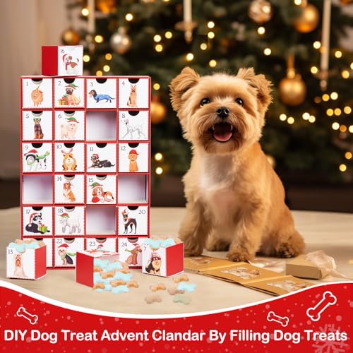 Dog Advent Calendar, Reusable Empty Advent Calendar to Fill Yourself, Christmas Gifts for Dog Lovers - Personalize with Treats for Dog or Human Xmas Countdown Gift Box