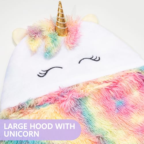 Unicorn Wearable Hooded Throw Blanket for Adults - Super Soft Warm Cozy Plush Flannel Fleece & Fluffy Shaggy Faux Fur Hoodie Throw Cloak Wrap - Unicorn Gifts for Women Adults and Kids