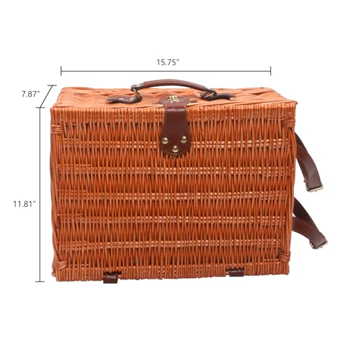 Willow Picnic Basket for 4 Persons with Insulated Compartment, Picnic Basket Sets with Utensils Cutlery Perfect for Valentine Day Wedding, Wicker Hamper for Outdoor Patio Lawn Garden Picnic & Camping